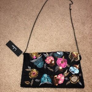 Lulu's Black Clutch with Colorful Floral Embroidery